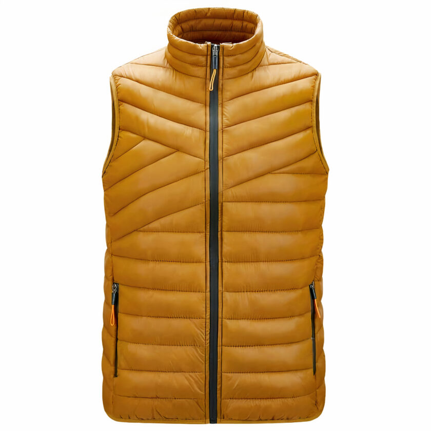 Giacca gialla senza maniche su sfondo bianco