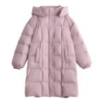 Giacca lunga rosa molto calda con tasche e cappuccio